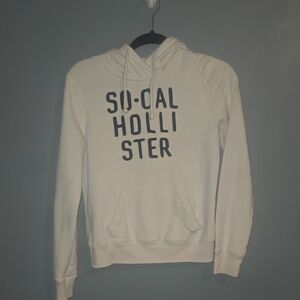 Women's Hollister White Hoodie with Navy Lettering